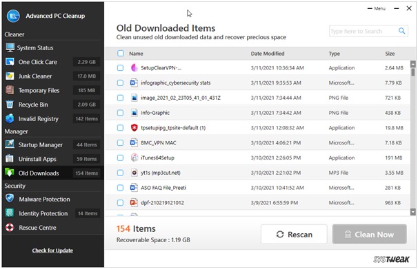 list of old downloads