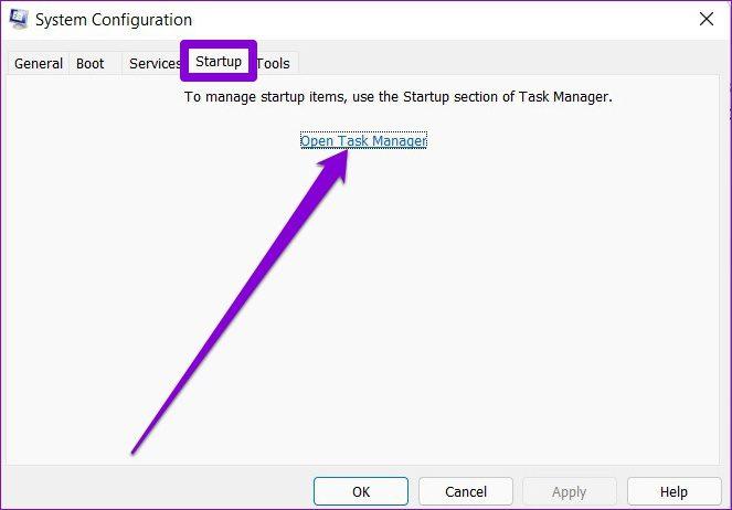 Startup tab