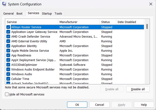 system configuration