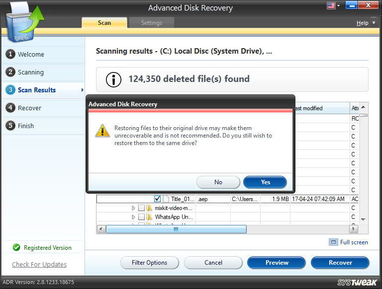 Warning message same location recovery