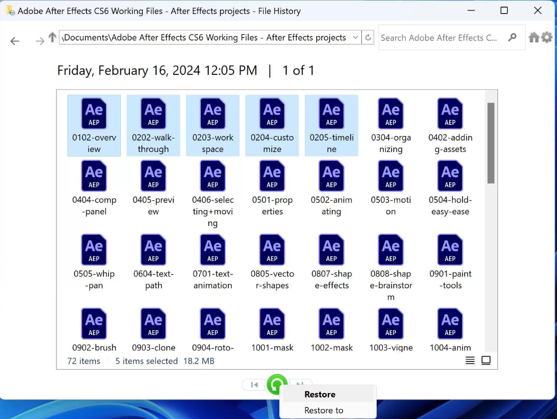 Restore AEP_File History