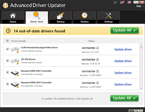 Click on Update all to update outdated driver