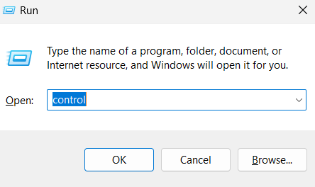 Type Control in run search bar